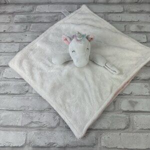 Carters Unicorn Pacifier Holder Baby Blanket White Rainbow Mane Lovey